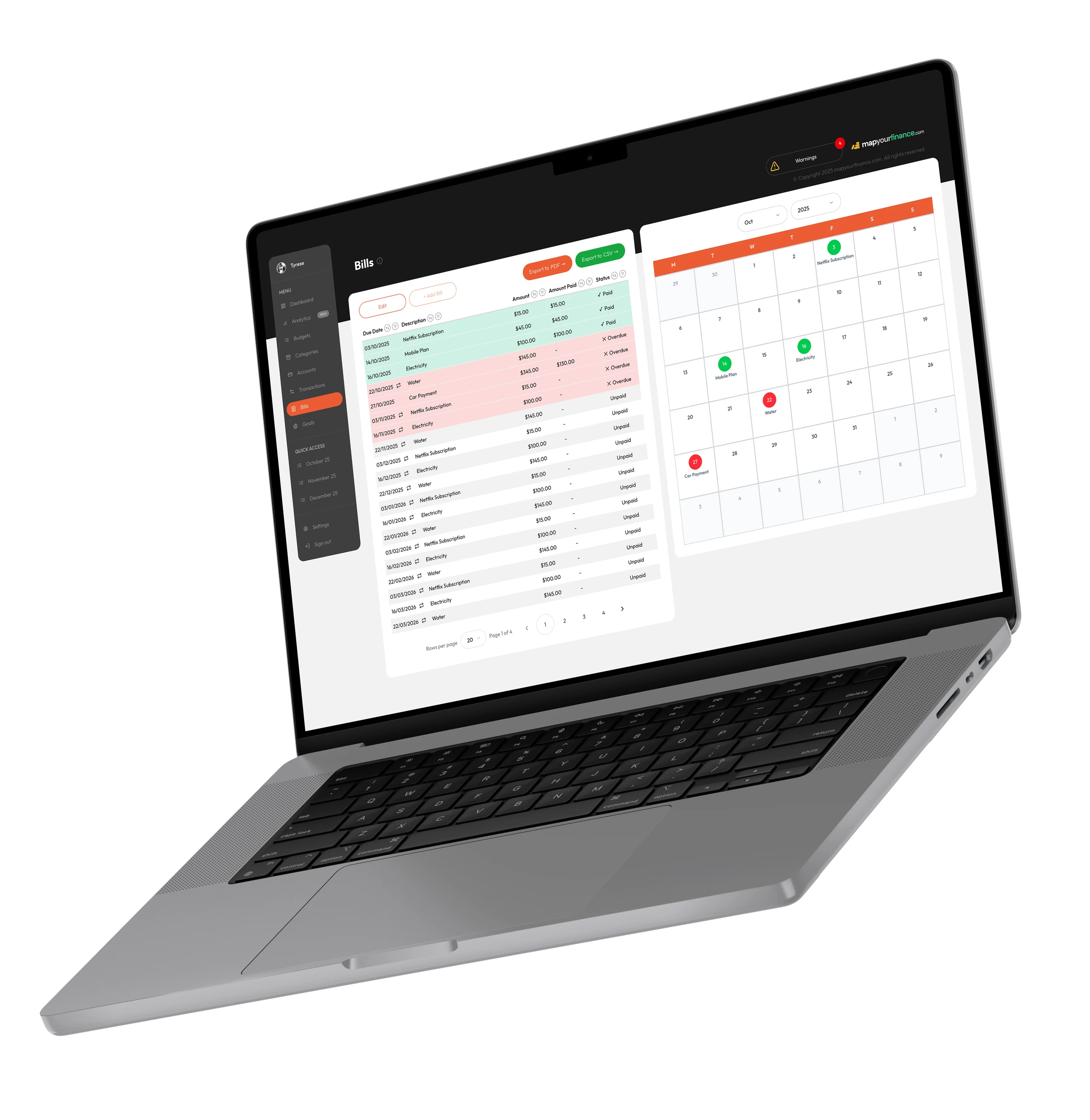 Bills Tracking Feature